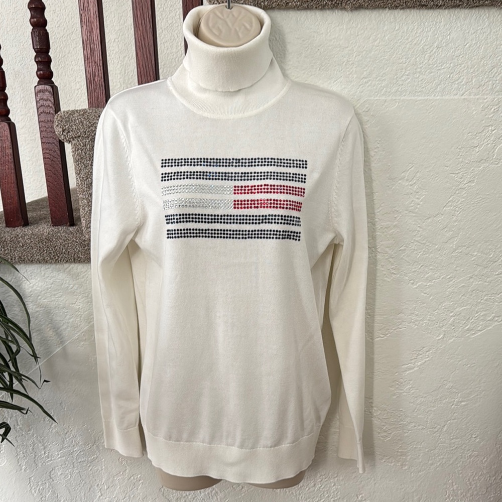 TOMMY HILFIGER Women's 100% Cotton White Turtle Neck Sweater Size M NWT